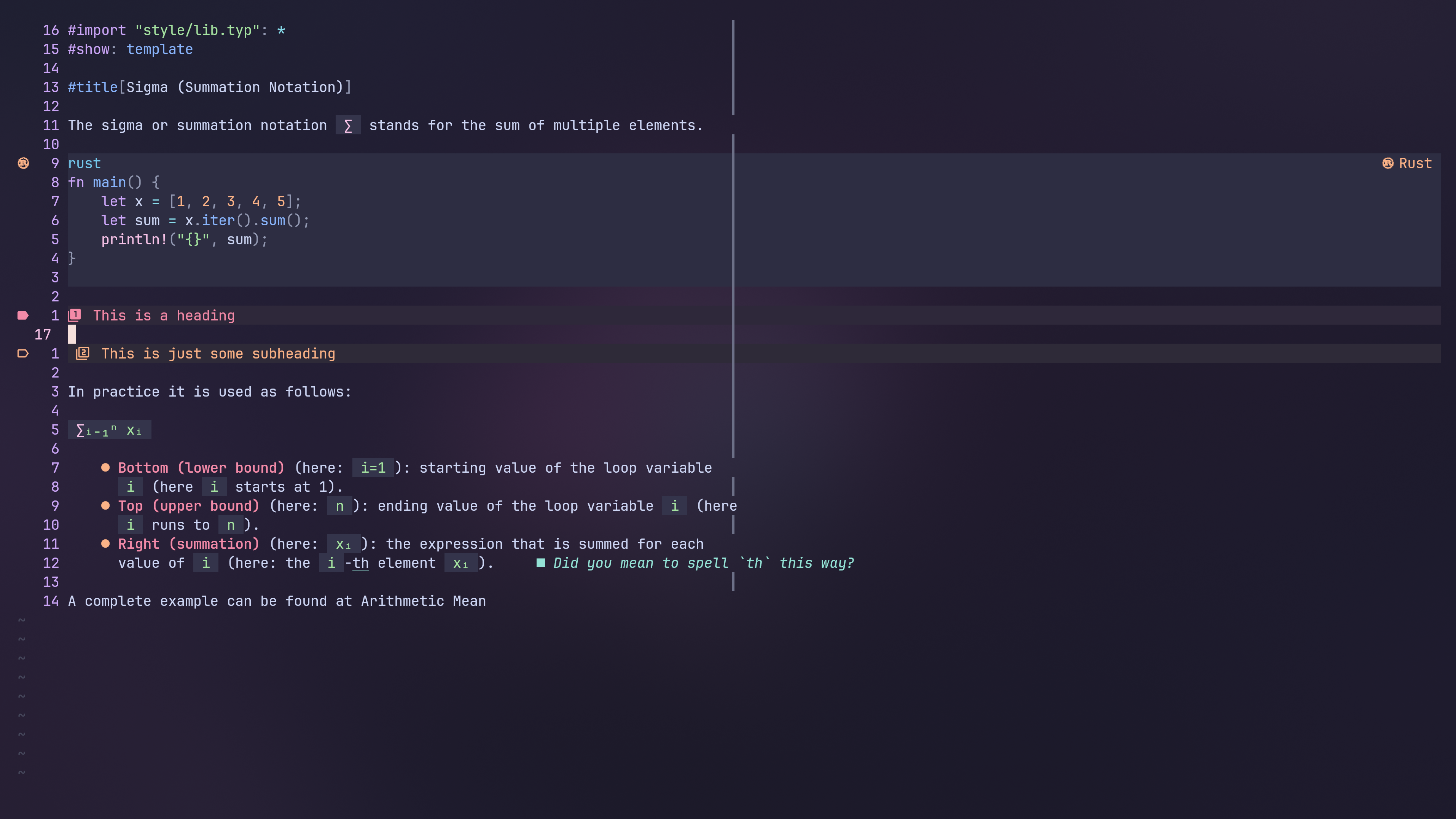 Image of Typst preview using Markview-Nvim