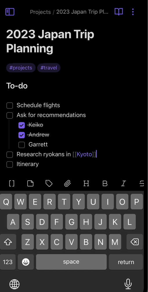 Image of the mobile UI of Obsidian